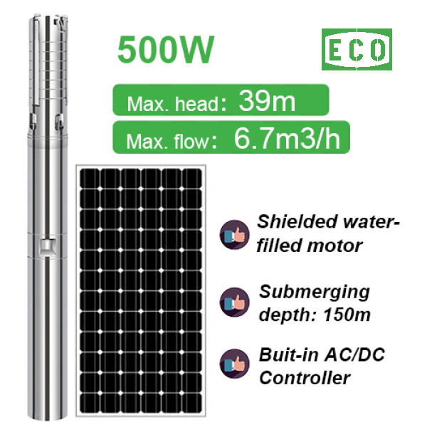 500W AC/DC Solar water-filled motor deep well pump Shielded solar power water pump solar submersible pump price list