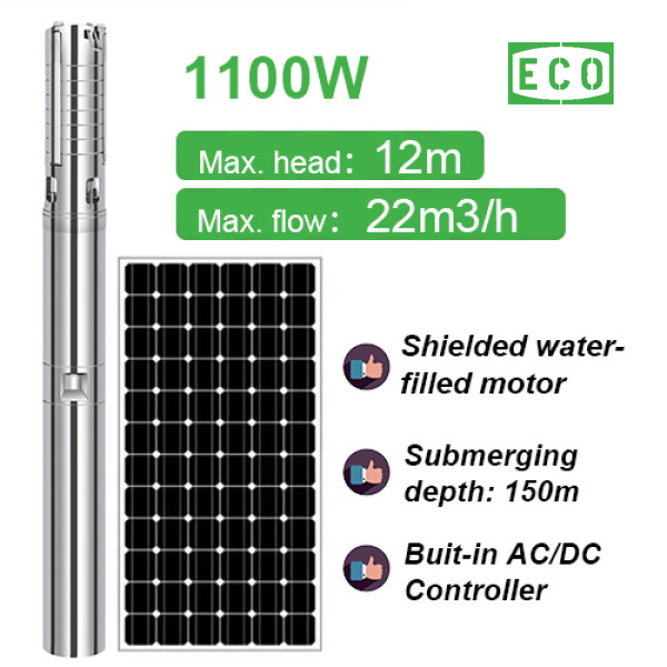 1100W ECOCORE SOLAR PUMP AC/DC solar water pump for irrigation solar submersible pump solar well pump for sale