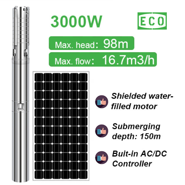 4HP ECOCORE SOLAR PUMP solar power submersible well pump AC/DC solar water pump for deep well solar pump with S/S impeller