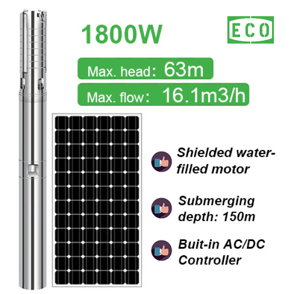 SOLAR PUMP 1800w shielded motor solar power water pump AC/DC solar pump for deep well solar submersible pump with S/S impeller
