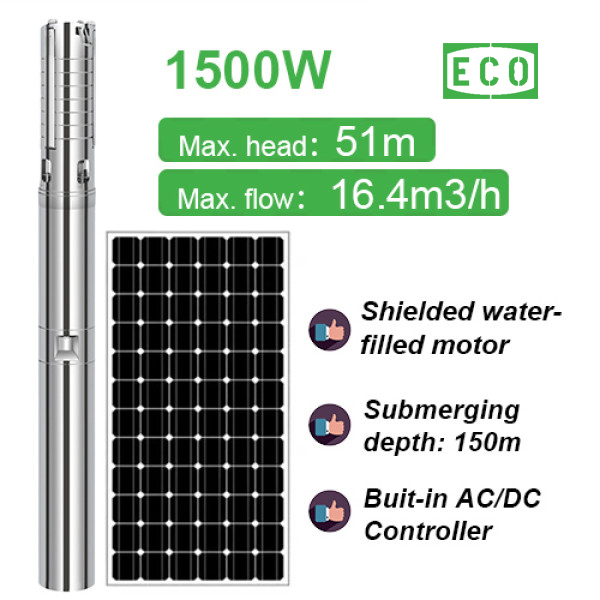 SOLAR PUMP 2hp 1500w solar power submersible pump AC/DC solar water pump for deep well solar borewell pump sale